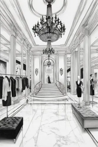 boutiques,dress shop,showrooms,boutique,shop fittings,dressingroom,paris shops,closets,merchandizing,women's closet,workrooms,lvmh,showroom,workroom,salesroom,selfridge,ballroom,dressing room,department store,upscale,Illustration,Black and White,Black and White 30