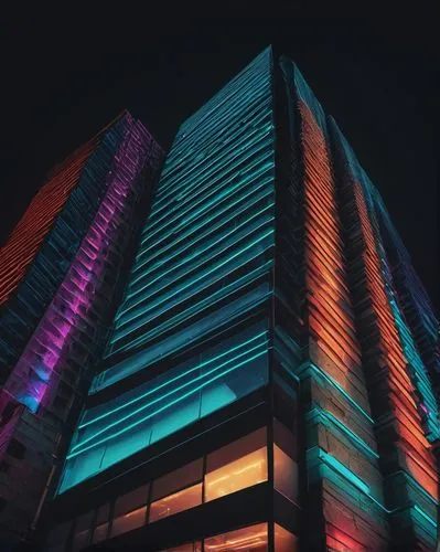 Brick, stone, concrete, glass, steel, modern, futuristic, sleek, minimalist, detailed, realistic, high-rise building, skyscraper, cityscape, urban, metropolitan, busy street, night scene, neon lights,