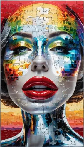 sunset, Taijituin, jigsaw puzzle, mistic fading rainbow colors, red lips, Transform pixelated videos into high-definition footage.,chevrier,jigsaw puzzle,imaginacion,overlaid,idealisation,percolated,w