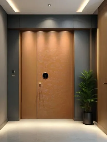 中国现代极简大平层玄关的入户场景，超写实，16K分辨率,metallic door,room door,levator,hinged doors,wooden door,steel door,entryway,door,hallway space,search interior solutions,walk-in closet,elevators,recessed,entryways,corten