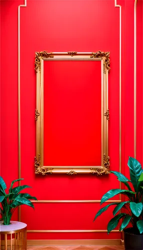 Red wallpaper, luxury villa, interior design, bold red paint, smooth texture, vertical stripes, ornate gold frame, 3/4 composition, warm lighting, cinematic ambiance, shallow depth of field, detailed 