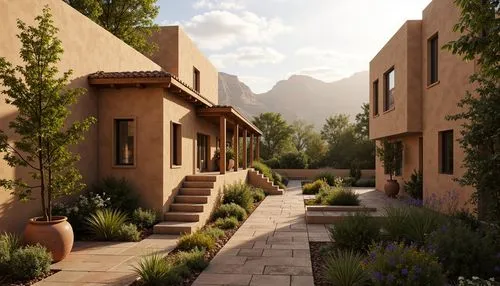 3d rendering,townhomes,townhouses,courtyards,render,landscape design sydney,riad,landscaped,mountain settlement,theed,ladera,ecovillages,amanresorts,home landscape,3d rendered,townhome,sketchup,roof landscape,courtyard,rendered