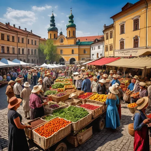 sibiu,medieval market,marketplace,vegetable market,krakow,czech budejovice,fruit market,market vegetables,principal market,market place,the market,farmers market,brno,large market,farmer's market,lublin,czechia,vendors,market,vilnius,Illustration,Realistic Fantasy,Realistic Fantasy 40