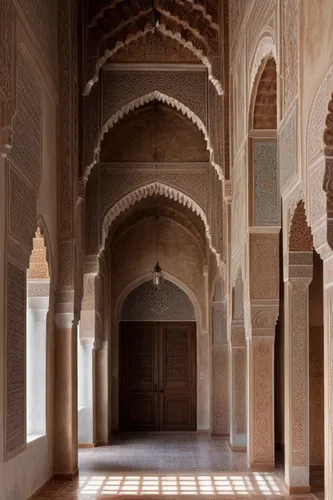 An exact copy, the use of Andalusian and Moroccan decorations on the walls, floors and ceilings, daylighting, prominent decorations, beautiful and bright colors.,shahi mosque,alhambra,alcazar of sevil