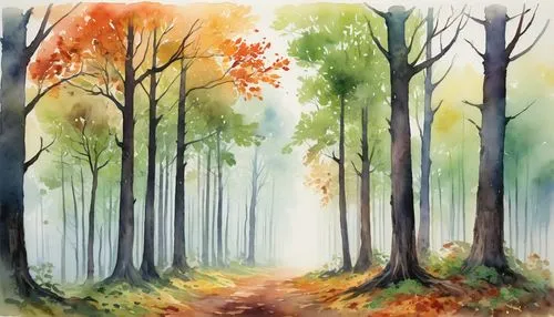 autumn forest,watercolor background,autumn background,forest background,forest landscape,autumn landscape,deciduous forest,autumn trees,watercolor leaves,mixed forest,fall landscape,watercolor painting,autumn scenery,watercolor tree,autumn walk,autumn theme,watercolor paint strokes,landscape background,watercolor,nature background,Illustration,Paper based,Paper Based 08