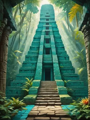 tikal,pakal,amazonica,artemis temple,mayan,yavin,kukulkan,aztecas,azteca,chichen itza,temples,step pyramid,mesoamerican,ziggurat,mayans,rathas,aztec,calakmul,bonampak,ennead,Art,Artistic Painting,Artistic Painting 45