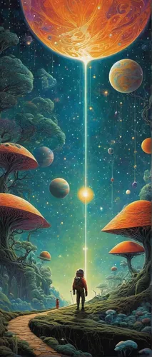 cosmos,mushroom landscape,alien planet,alien world,sci fiction illustration,space art,valerian,gas planet,travelers,ufo,ufos,dune,futuristic landscape,science fiction,planets,sci-fi,sci - fi,scifi,sci fi,the universe,Illustration,Realistic Fantasy,Realistic Fantasy 05