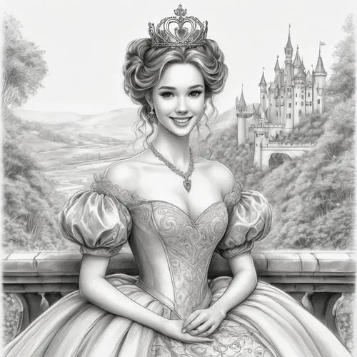 princess sofia,prinses,fairy tale character,princess anna,tiana,disneyfied,Illustration,Black and White,Black and White 30