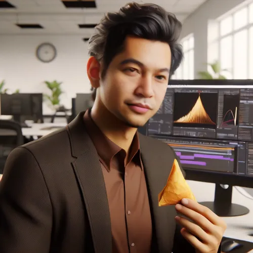 digital compositing,visual effect lighting,commercial,low poly coffee,video editing software,3d modeling,blur office background,naan,cheese slice,b3d,triangles background,3d model,samosa,blackmagic de