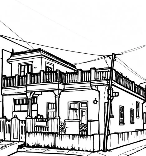 a drawing of a house with several balconies,houses clipart,mono-line line art,sketchup,rowhouse,coloring page,inking,Design Sketch,Design Sketch,Rough Outline