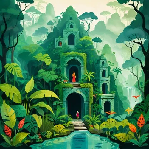 tikal,cambodia,vietnam,rainforest,gondwanaland,temples,Illustration,Vector,Vector 08