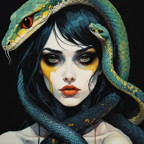 darkness  cultist with snake evil mad couple evil monster creatures,garter snake,snake charming,burmese python,serpent,kingsnake,grass snake,snake charmers,constrictor,snake,groundsnake,king snake,yel