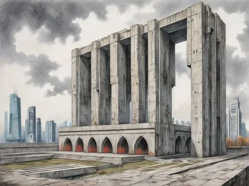 schuiten,schuitema,arcology,tirith,abnegation,herakleion,willink,egyptian temple,unbuilt,metropolis,silos,monolithic,brutalism,sulaco,industrial ruin,ordos,barad,pillars,colonnaded,monolith,Conceptual Art,Daily,Daily 17