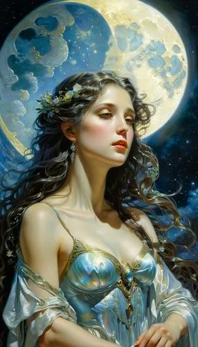 diwata,selene,amphitrite,blue moon rose,moonflower,ariadne,Illustration,Realistic Fantasy,Realistic Fantasy 03