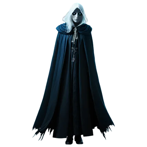 vax figure,cloak,imperial coat,grimm reaper,celebration cape,winterblueher,grim reaper,hooded man,long coat,bran,undead warlock,magus,black coat,gothic dress,blue enchantress,sorceress,white walker,suit of the snow maiden,coat,hooded,Illustration,Black and White,Black and White 21