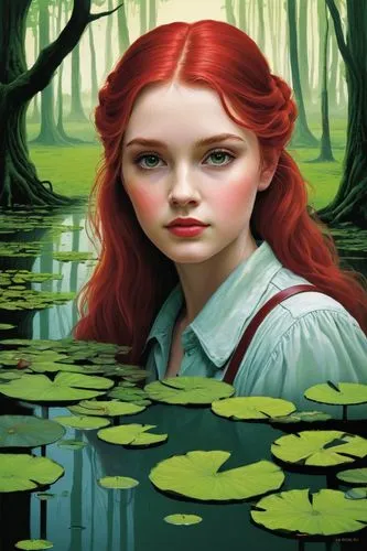 girl on the river,the blonde in the river,rusalka,kvothe,xanth,lughnasa,pevensie,seelie,eilonwy,orona,lilly of the valley,morwen,amazonica,fae,etain,demelza,maedhros,redd,ninfa,behenna,Illustration,Paper based,Paper Based 02