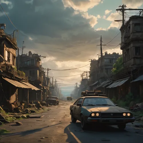 post-apocalyptic landscape,drive,post apocalyptic,the road,road forgotten,cuba background,atmosphere,havana,world digital painting,abandoned car,street canyon,wasteland,croft,concept art,racing road,saigon,the street,post-apocalypse,evening atmosphere,fallout4,Photography,General,Natural