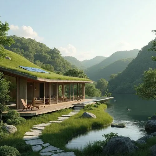 teahouse,house with lake,house by the water,ryokan,japan landscape,grass roof,summer cottage,floating huts,house in mountains,house in the mountains,home landscape,golden pavilion,teahouses,houseboat,the cabin in the mountains,onsen,beautiful japan,summer house,houseboats,idyllic,Photography,General,Realistic