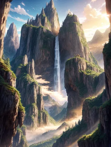 meteora,wasserfall,fantasy landscape,ash falls,mountainous landscape,bridal veil fall,mountain world,mountain scene,water fall,landscape background,water falls,mountain landscape,waterfall,waterfalls,