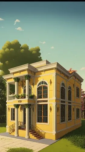 this image shows a drawing of a house in the countryside,holiday villa,victorian house,two story house,house pineapple,large home,private house,residential house,villa,apartment house,render,modern ho