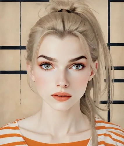 clementine,natural cosmetic,doll's facial features,realdoll,retro girl,orange color,cosmetic,cosmetic brush,beauty face skin,portrait background,orange,angelica,screenshot,computer graphics,realistic,blonde girl,bright orange,orange half,burglary,tangerine,Digital Art,Poster