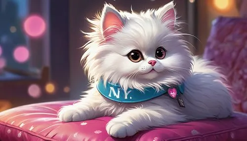 domestic long-haired cat,white cat,cute cat,tea party cat,fluffy diary,turkish angora,birman,cats angora,cartoon cat,british longhair cat,snowball,cute cartoon character,blue eyes cat,ragdoll,angora,doll cat,little cat,siberian cat,american curl,pomeranian,Conceptual Art,Oil color,Oil Color 04