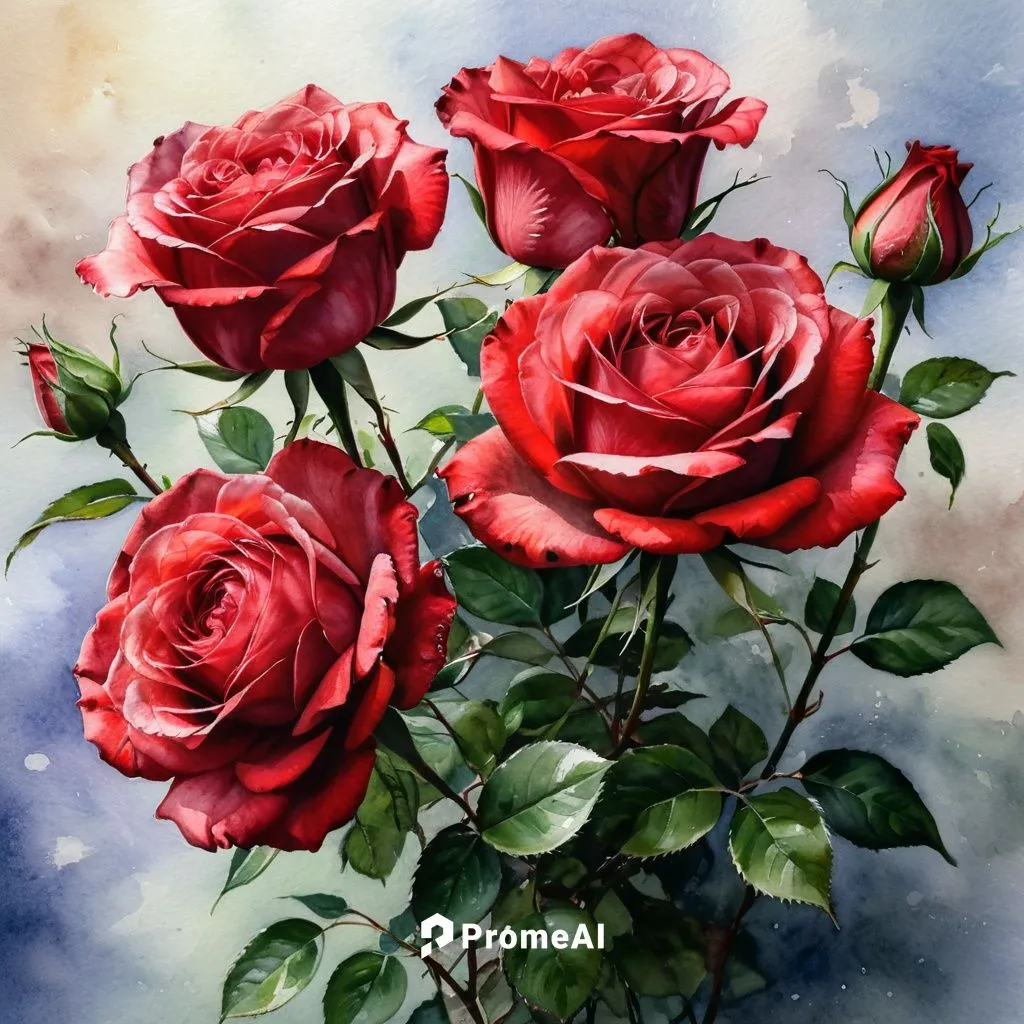  ציור בצבעי מים של שושנים אדומות,noble roses,spray roses,watercolor roses,red roses,rose flower illustration,esperance roses,rose roses,blooming roses,romantic rose,watercolor roses and basket,roses,s