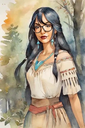 pocahontas,fantasy portrait,native american,indian woman,american indian,maya,watercolor background,portrait background,boho art,watercolor women accessory,world digital painting,cherokee,indian,moana,librarian,boho background,indian girl,indian art,custom portrait,kamini,Digital Art,Watercolor