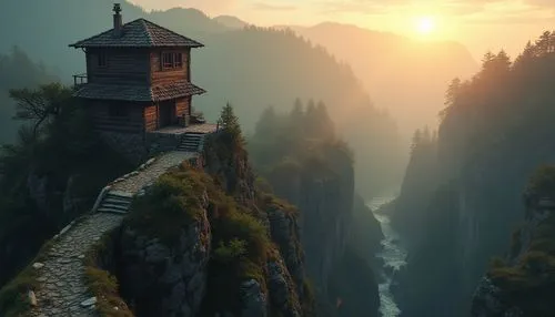 lookout tower,watch tower,house in mountains,house in the mountains,watchtower,lonely house,tower fall,fairy chimney,fairytale castle,watchtowers,house in the forest,tree house,cliffside,observation tower,the cabin in the mountains,mountain settlement,mountain hut,little house,miniature house,castle keep,Photography,General,Realistic