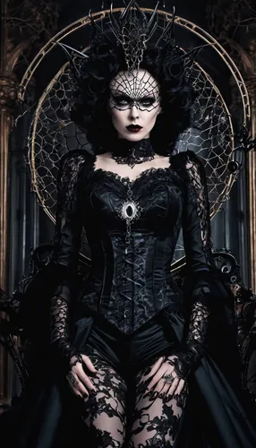 gothic portrait,gothic fashion,gothic woman,dark gothic mood,crow queen,gothic style,gothic,goth woman,queen of the night,queen cage,gothic dress,queen anne,throne,goth like,the throne,dark art,evil woman,goth,celtic queen,the enchantress,Illustration,Realistic Fantasy,Realistic Fantasy 46