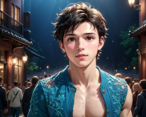 Shawn Mendes, shirtless,a young man in a blue shirt stands near a crowd,maclachlan,nureyev,lovett,raimi,male elf,nikiforov,Anime,Anime,General