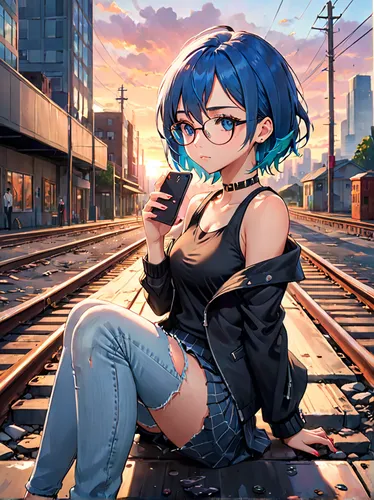 2d,sonoda love live,railroad track,railroad crossing,red heart on railway,red and blue heart on railway,railway tracks,dusk background,meteora,denim background,railroad tracks,railway track,cg artwork,railroad,rail track,kayano,railway crossing,railroad line,railtrack,tracks,Anime,Anime,Realistic