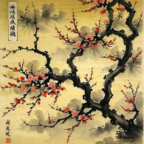 plum blossoms,the japanese tree,huijin,oriental painting,japanese art,huaicheng,Illustration,Japanese style,Japanese Style 21