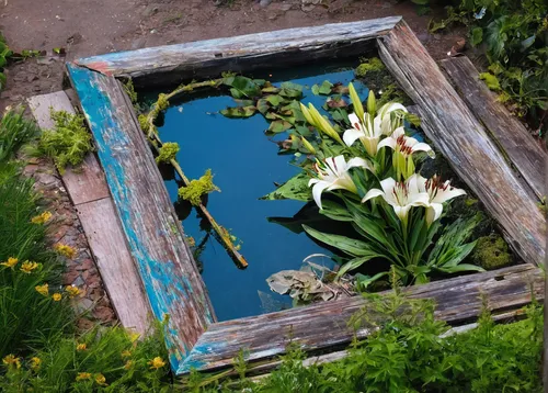 garden pond,pond plants,fish pond,wishing well,lily pond,koi pond,lilly pond,dug-out pool,pond flower,pigeon spring,flower water,water plant,water plants,pond,lotus pond,botanical frame,flower frame,flower box,flowers in wheel barrel,water spring,Conceptual Art,Graffiti Art,Graffiti Art 03