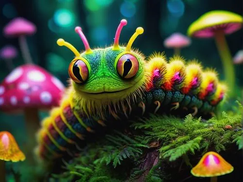 butterfly caterpillar,swallowtail caterpillar,millipedes,christmastree worms,carnivorous plant,caterpillars,caterpillar,glowworm,venus flytrap,whimsical animals,caterpillar gypsy,muroidea,fairy peacock,forest animal,invertebrate,ornamental shrimp,pellworm,mantis shrimp,day gecko,macro world,Illustration,Realistic Fantasy,Realistic Fantasy 04