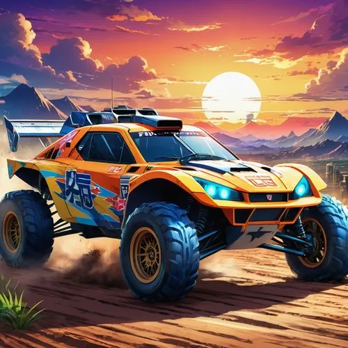 subaru rex,desert safari,deserticola,dakar rally,motorstorm,desert run,Illustration,Japanese style,Japanese Style 03