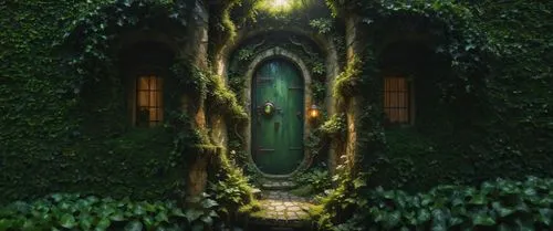 fairy door,rivendell,mirkwood,enchanted forest,background ivy,fantasy picture