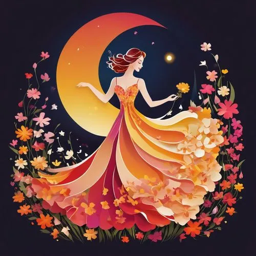 girl in flowers,rose flower illustration,rosa 'the fairy,flower fairy,retro flower silhouette,rosa ' the fairy,flowers celestial,floral background,horoscope libra,harmonia macrocosmica,blue moon rose,falling flowers,queen of the night,yellow rose background,night-blooming jasmine,lady of the night,flower girl,flower background,flower illustrative,disney rose,Unique,Design,Logo Design