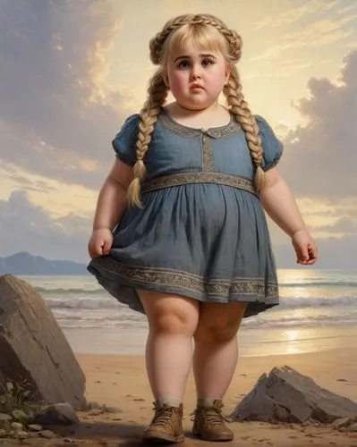 female doll,botero,dossi,puputti,vintage doll,emile vernon,cherubic,khnopff,gekas,little girl in wind,childlessness,girl on the dune,girl in overalls,beinart,toddler walking by the water,cloth doll,tenniel,putto,mannikin,doll figure,Art,Classical Oil Painting,Classical Oil Painting 13