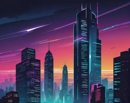 cybercity,guangzhou,cityscape,futuristic landscape,shanghai,cyberpunk,cybertown,city skyline,colorful city,dubai,skyline,lumpur,metropolis,cyberworld,fantasy city,cyberport,tokyo city,evening city,80's design,city at night,Illustration,Vector,Vector 01