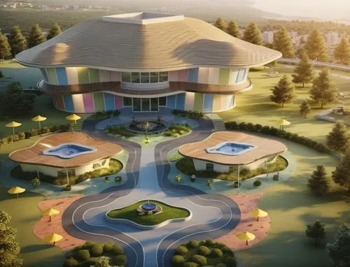 Kids care center with landscapes with lovely design ,a building with multiple colored wings and lots of rooms,innoventions,school design,kigali,golf resort,imagineering,eckankar,Photography,General,Re