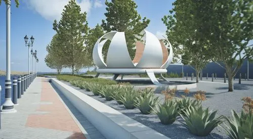 this is an architectural rendering of a park,k13 submarine memorial park,esplanades,3d rendering,champalimaud,mamaia,harborfront,Photography,General,Realistic