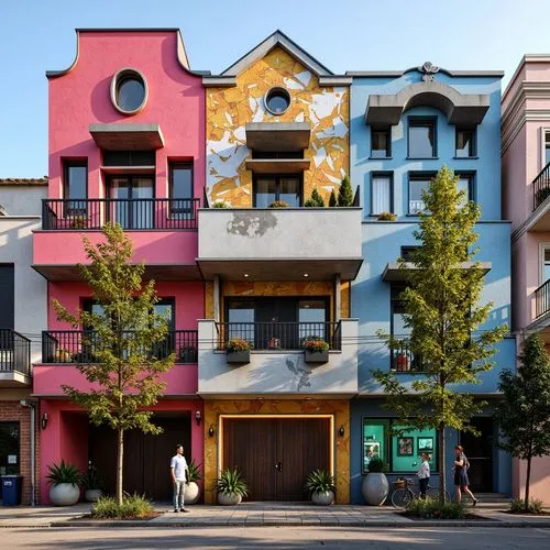 colorful facade,rowhouse,townhomes,rowhouses,townhome,multifamily,lofts,townhouse,townhouses,beautiful buildings,cubic house,urban design,colorful city,apartment building,row houses,apartment house,cube house,hundertwasser,cohousing,two story house