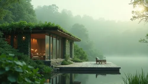 summer house,house with lake,summer cottage,amanresorts,pool house,tranquility,summerhouse,house by the water,seclude,secluded,forest lake,forest house,seclusion,tranquillity,house in the forest,boathouse,serenity,water mist,teahouse,the cabin in the mountains,Photography,General,Realistic