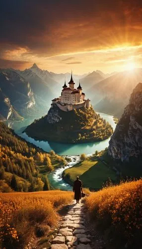 fantasy picture,fantasy landscape,fairytale castle,landscape background,summit castle,fairy tale castle,carpathians,home landscape,house in mountains,gold castle,mountain settlement,dracula castle,shannara,beautiful landscape,lake bled,mountain landscape,landscapes beautiful,fairytale,tirith,slovenia,Photography,Documentary Photography,Documentary Photography 32