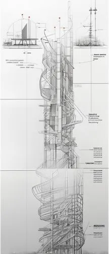 tower megalopolis section to scale based on altered carbon,a drawing of a structure with various details,unbuilt,archigram,acconci,stratigraphic,stratigraphically,arcology,Unique,Design,Blueprint