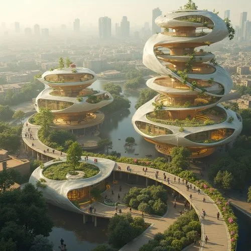 futuristic architecture,ecotopia,sky space concept,futuristic landscape,biopiracy,helix,Photography,General,Realistic