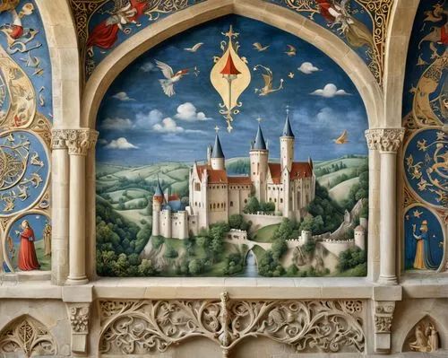 maulbronn monastery,regensburg,church painting,murals,panel,matthias church,sigmaringen,detail,city of münster,hildesheim,bamberg,fresco,wall painting,medieval architecture,braunschweig,tübingen,cloister,medieval,überlingen,mainau,Illustration,Realistic Fantasy,Realistic Fantasy 42