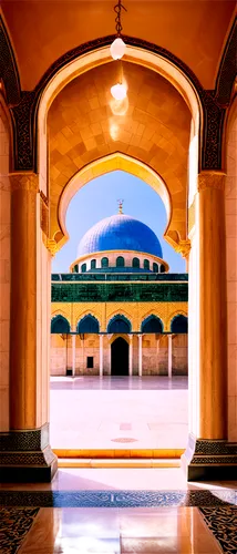 Al-Aqsa Mosque, Jerusalem, grand dome, intricate Islamic patterns, golden decorations, Arabic calligraphy, white marble floors, tall minarets, morning sunlight, soft shadows, 3/4 composition, warm col