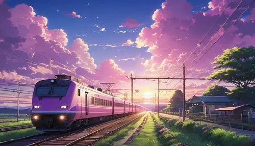 sky train,last train,electric train,train,galaxy express,long-distance train,tgv,early train,train of thought,train ride,violet evergarden,railroad,railway,the train,international trains,aso kumamoto sunrise,trains,tsumugi kotobuki k-on,japanese sakura background,japan landscape,Photography,General,Realistic